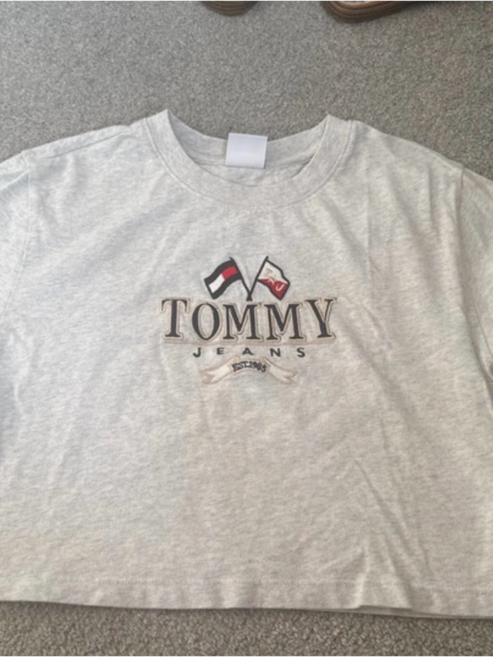 Tommy Hilfiger Light Gray Logo Crew Neck Crop Tee
